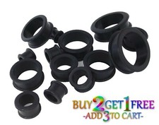 Pair 12g-50mm BLACK SILICONE FLAT FLARE TUNNELS Double Gauges Thin Flesh 1006