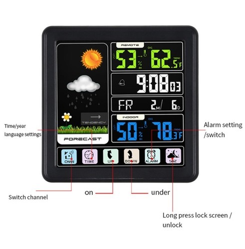TS-3310 Orologio Meteo Touch Screen Wireless Multifunzione Display a Colori - Foto 3 di 11