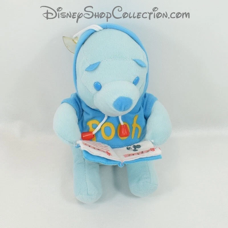 Peluche Winnie l'ourson DISNEY Pooh bleu sweat capuche livre musique Mickey - Photo 1/1
