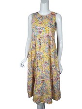 J CREW Colorful Mixed Floral Cotton Tiered Pockets Midi Dress sz 2