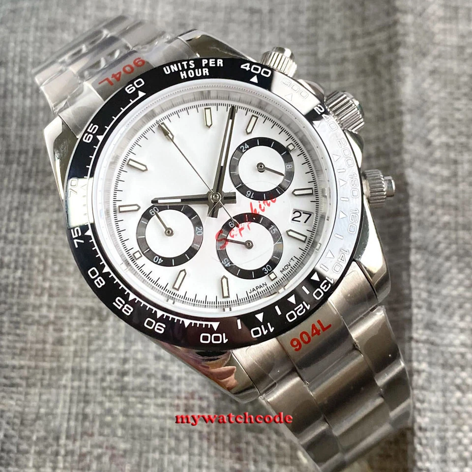 39mm Bliger White Dial Sapphire Glass VK63 full Chronograph quartz mens watch - Image 4 of 4