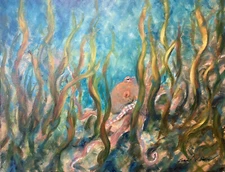 Octopus Sea Ocean Art original oil painting canvas signed Daniel W Green