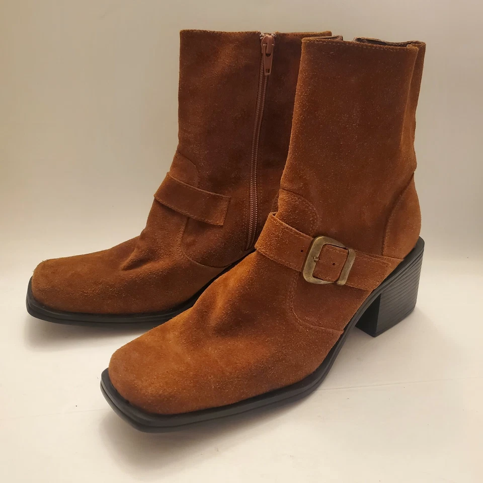Newport News Botas de Gamuza Cuero Óxido Cremallera Talla 10 Gruesas Tacón Bloque Y2K Foto 2 de 4