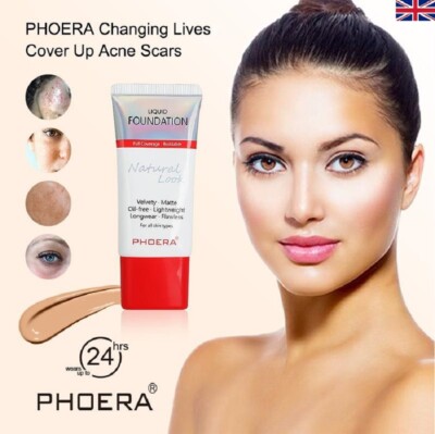 PHOERA Full Coverage Liquid Foundation New Formula Waterproof Long Lasting
