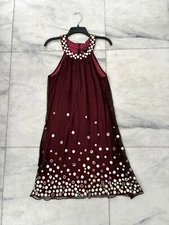 Y2K Camille La Vie Dress Silk Sequin Burgundy High Neck 8 Fairy Ethereal Whimsy