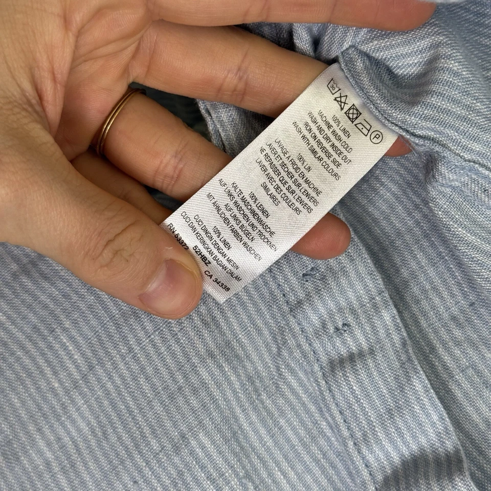 French Connection Linen Shirt Mens Small Long Sleeve Blue Striped Button Down - Image 4 of 4