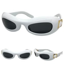 Futuristic Modern Retro Party Raver Club SUN GLASSES Funky White Frame Dark Lens