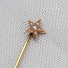 Antique Seed Pearl 14K Gold Stick Pin Star 1.5" Vintage Estate