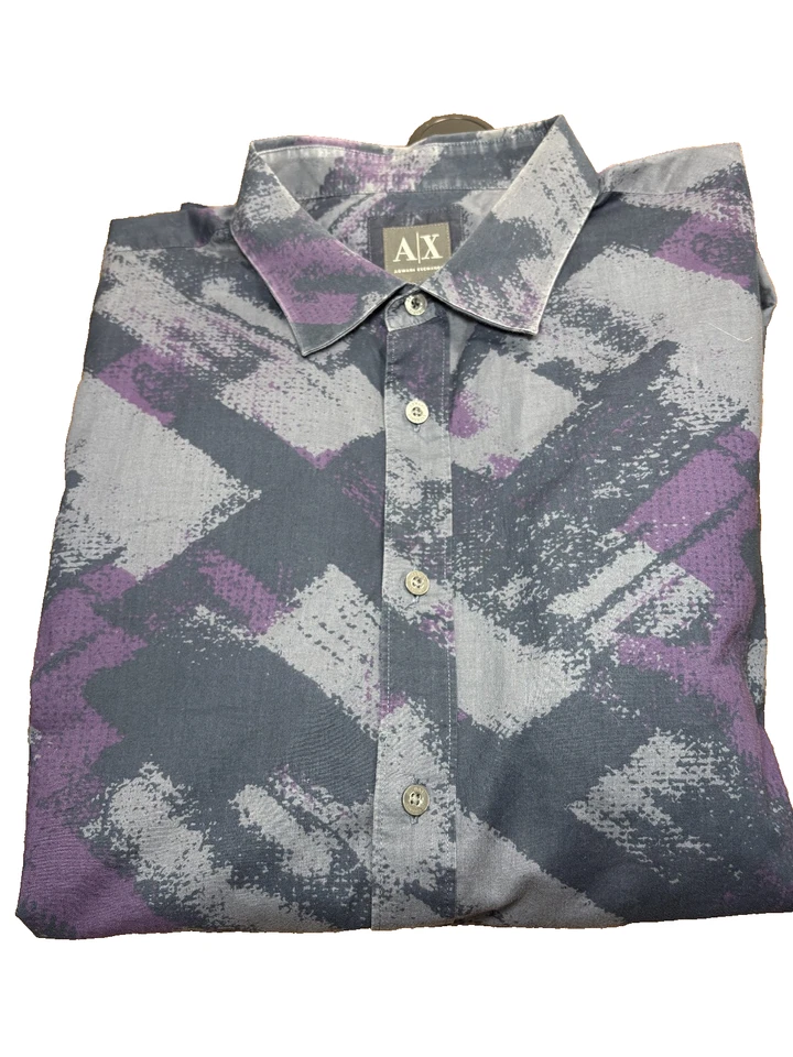Camisa gráfica Armani Exchange para hombre gris púrpura negra manga larga abotonada XL Foto 4 de 4