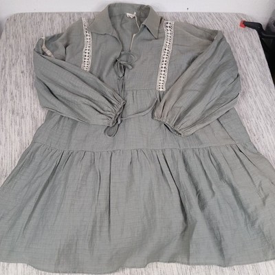 West & Wild Dress Womens Size Large Green Sage Faded On Neck And Sleeve Crochet 