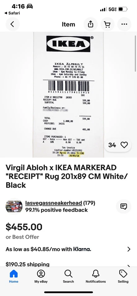 Virgil Abloh x IKEA White Receipt Rug - Image 2 of 2