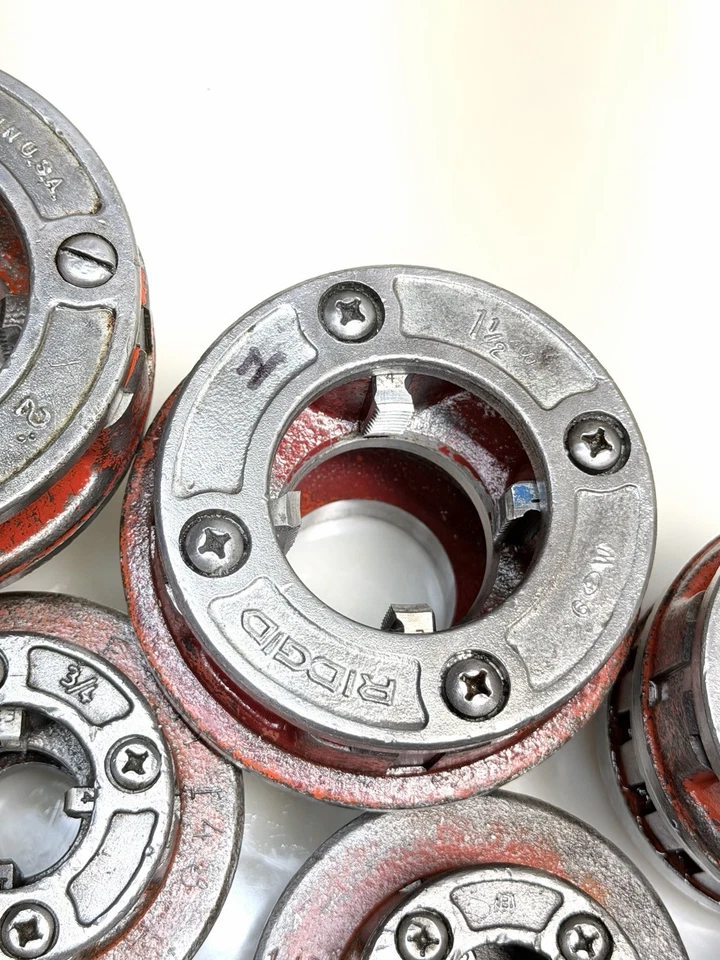 RIDGID 12-R Pipe Threader 6-Pc. Die Set 1/2” - 2" with Ratchet + Handle Nice BG1 - Image 4 of 4