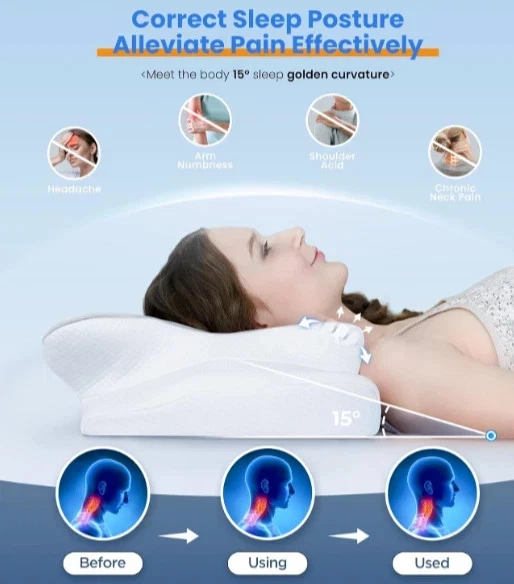 Ergonomic Memory Foam Pillow For Cervical Neck Shoulder Orthopedic Pain Relief - Image 4 of 4