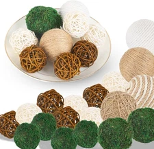 Orbs Decorative Balls for Centerpiece Bowls 18pcs Fake Moss Balls and Jute Rope 