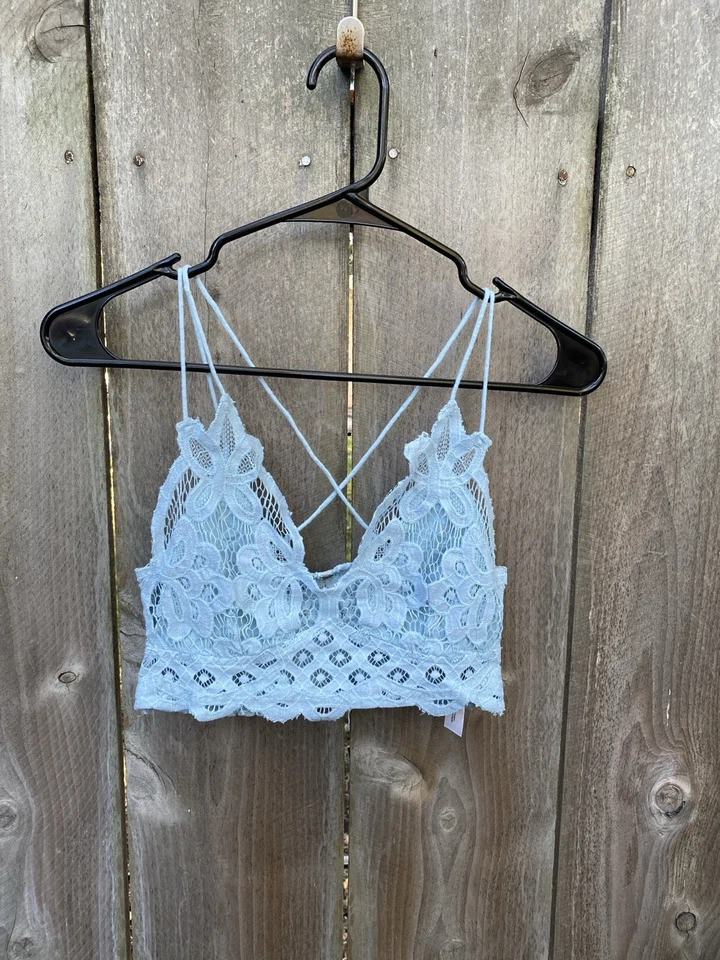 Bralette Free People FP One Adella Longline Cuello en V Azul Claro Boho Talla Pequeña Foto 2 de 4