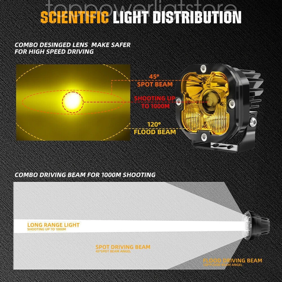 2x 3"" láser LED cubo vainas luces de trabajo barra punto ámbar lámpara antiniebla conducción para Toyota Foto 3 de 4
