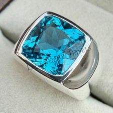 Men's Blue Topaz Gemstone Handmade Ring With 925 Sterling Silver Engagement Ring