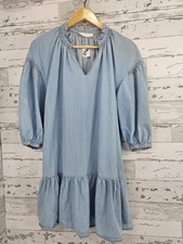 Mango Women’s 4 Puff Sleeve Tiered Lightweight Denim Dress
