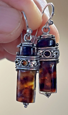 Vtg Lucite? Horn? 925 Sterling Silver Dangle Hook Earrings