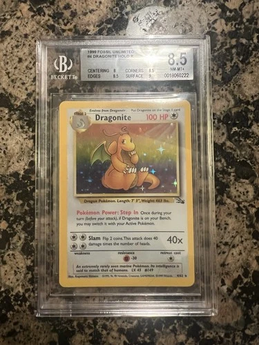 Dragonite Holo Rare Fossil 4/62 Unlimited BGS 8.5 PSA
