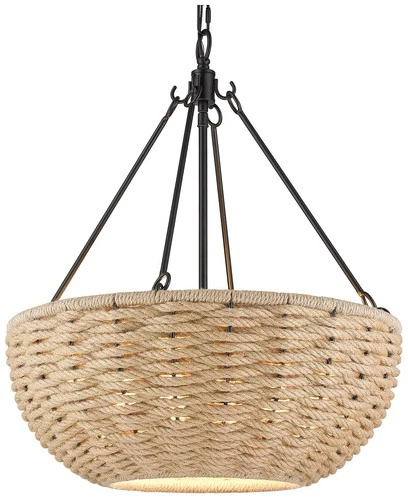 Golden Lighting Hathaway 20 1/4" Matte Black and Rope Basket Pendant - Picture 2 of 9