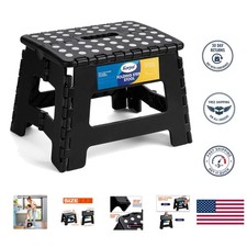 Folding Step Stool 9" Tall, 300Lb Capacity Non-Slip Collapsible Stool Black