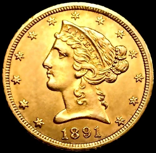 1891-CC $5 Gold Half Eagle Coin UNCIRCULATED