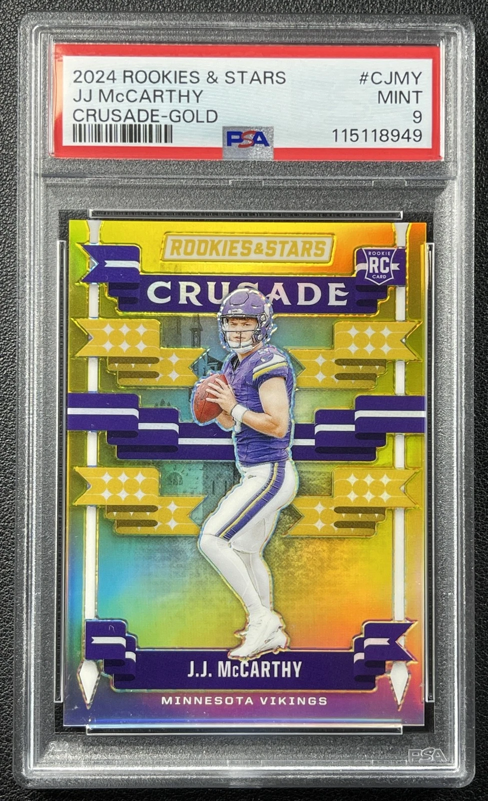 JJ McCarthy Panini Rookies & Stars Crusade #CJMY Gold