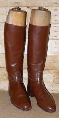 Englische Super Regent braune Lederreitstiefel & Holzbäume UK Größe 9