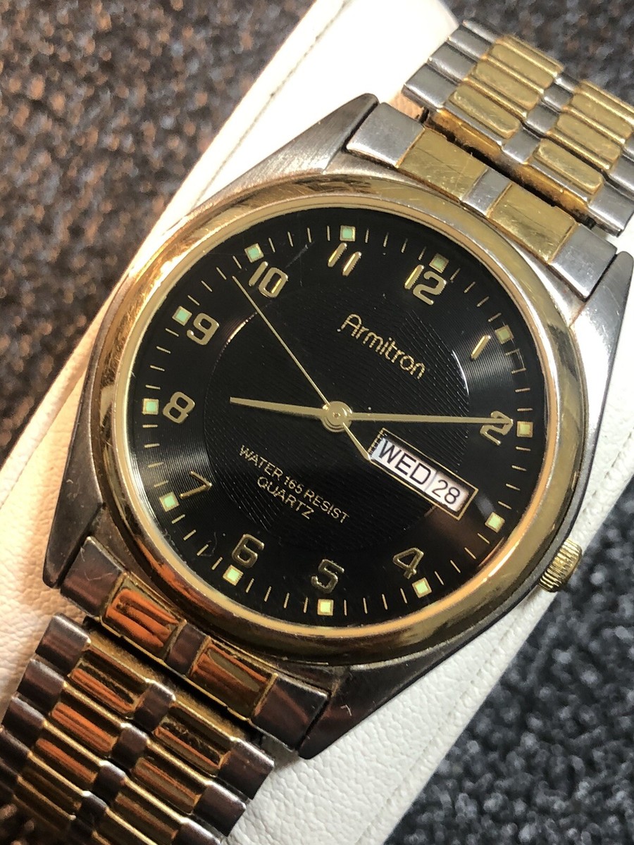 Vintage Armitron Men's Dress Watch Gold/Silver Tone Day/Date New Battery |  eBay