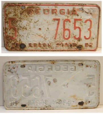VINTAGE 1962 GEORGIA CAR TAG LICENSE PLATE 5-7653 BIBB COUNTY | eBay