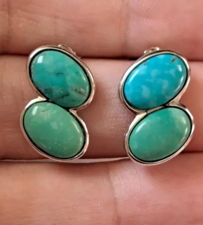 JTV 925 Sterling Silver Natural Blue Green Turquoise Stud