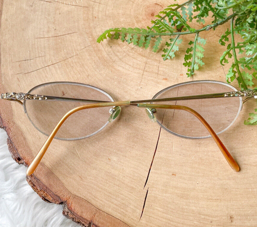 Laura Ashley Golden Gold Rose Floral Eyeglasses Oval Frames Half Rimless 49-19 - Picture 4 of 6