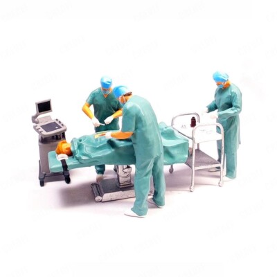 6er Miniaturfigur Arzt Operation 1:64 Figur OP-Szene EKG-Monitor Hospital Modell