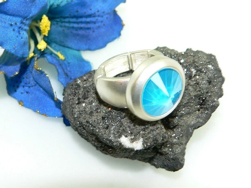 unisize Stretch Ring Swarovski® Elements Rivoli Kristall 14mm Summer Blue  r01m