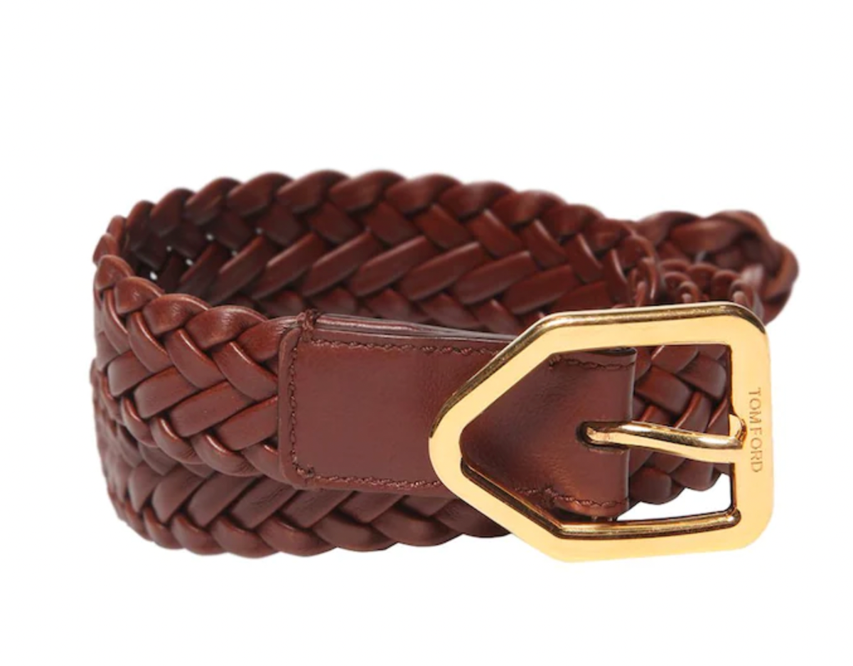 Tom Ford Lozerna Woven Leather Belt 25MM Gold Buckle Belt Tom Ford Lozerna Woven Leather Belt 25MM Gold Buckle Belt
