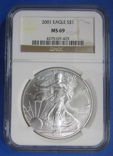 2001 $1 American Silver Eagle~ NGC Brown Label Graded MS69~ Nice 'N Bright