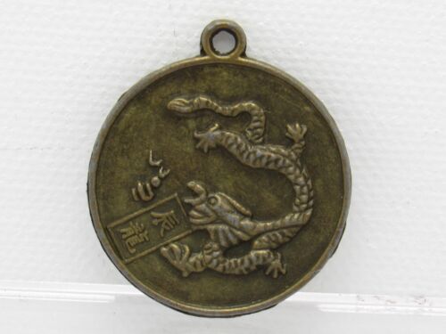 Vintage Guan Yin Obverse Dragon Reverse Chinese Symbols Bronze Coin Pendant - Picture 2 of 6