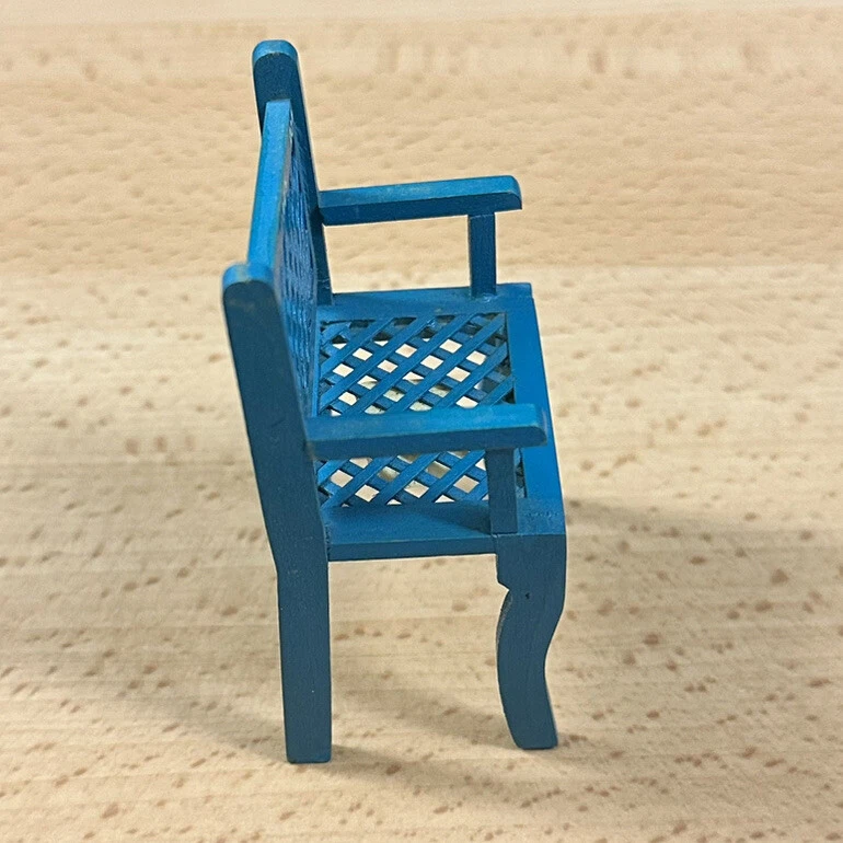 Artisan Dollhouse Miniature Kitchen Chair Patio Blue Hand Painted Signed Lattice - Image 4 of 4