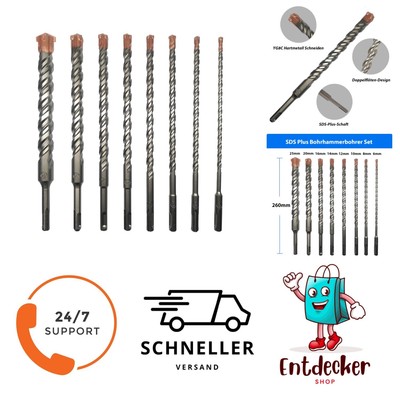 8tlg SDS Plus Bohrer Set   Für Beton, Ziegel, Stein, 6-25mm