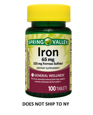 Spring Valley Iron 65mg 100 Tablets General Wellness Supplement