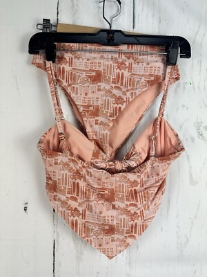 B Swim M Coral Orange/Pink Tieback Halter Top Bikini