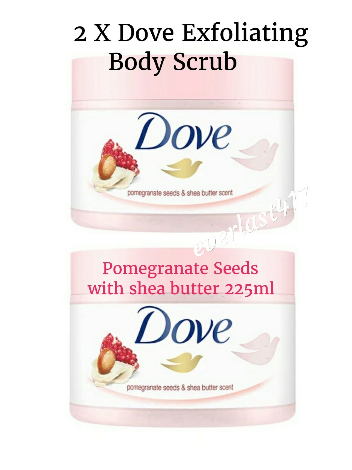 Dove Exfoliating Body Scrub Pomegranate Seeds & Shea Butter 2 x 225ml Skincare