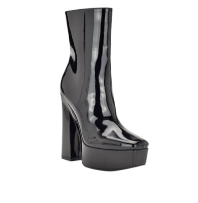 GUESS Womens Black 1-1/2'' Platform Logo Byra Square Toe Block Heel Booties
