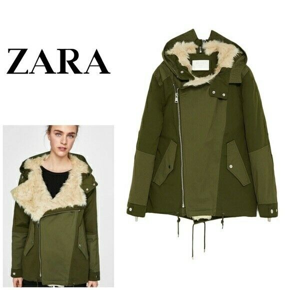 Zara Green Khaki Parka With Fur 