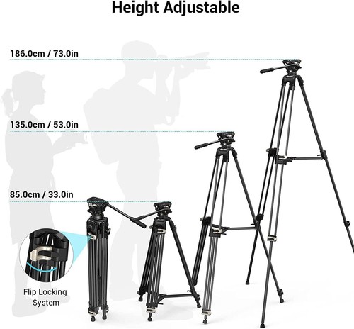 Sistema de trípode de video SmallRig, trípode de alta resistencia de 74" con cabezal fluido de 360 grados 3751 - Imagen 7 de 11