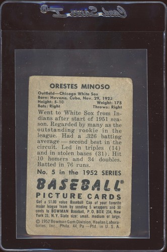 1952 Bowman Minnie Minoso #5 Rookie RC HOF - Bild 2 von 2