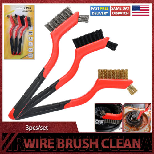 Wire Brush Set Small Clean Cleaning Brush Rust Nylon Brass Stainless Steel 3Pcs