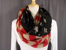 USA flag stars stripes gauze lightweight circle infinity endless loop long scarf
