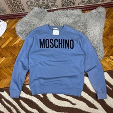 Moschino Cotton Crewneck Sweatshirt Blue Front Logo Size IT 50 USA 40
